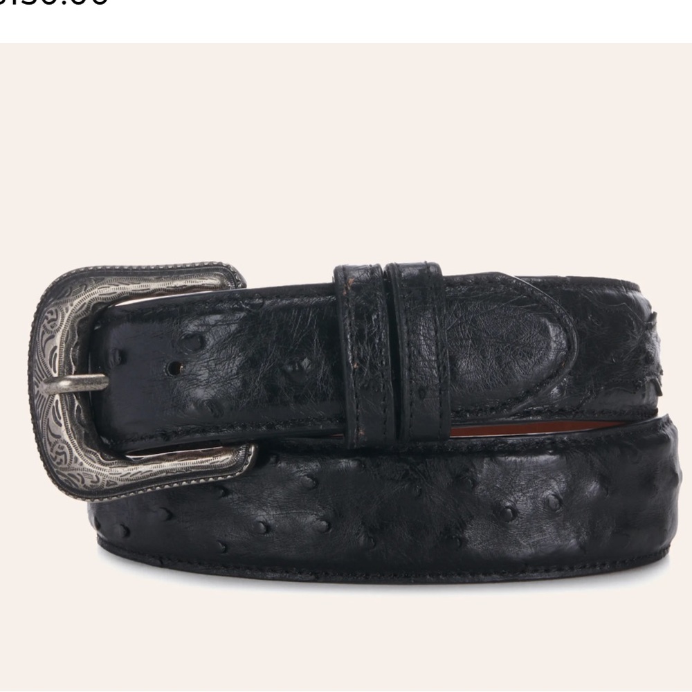NWT Cavender’s ostrich black leather belt - 30 inch